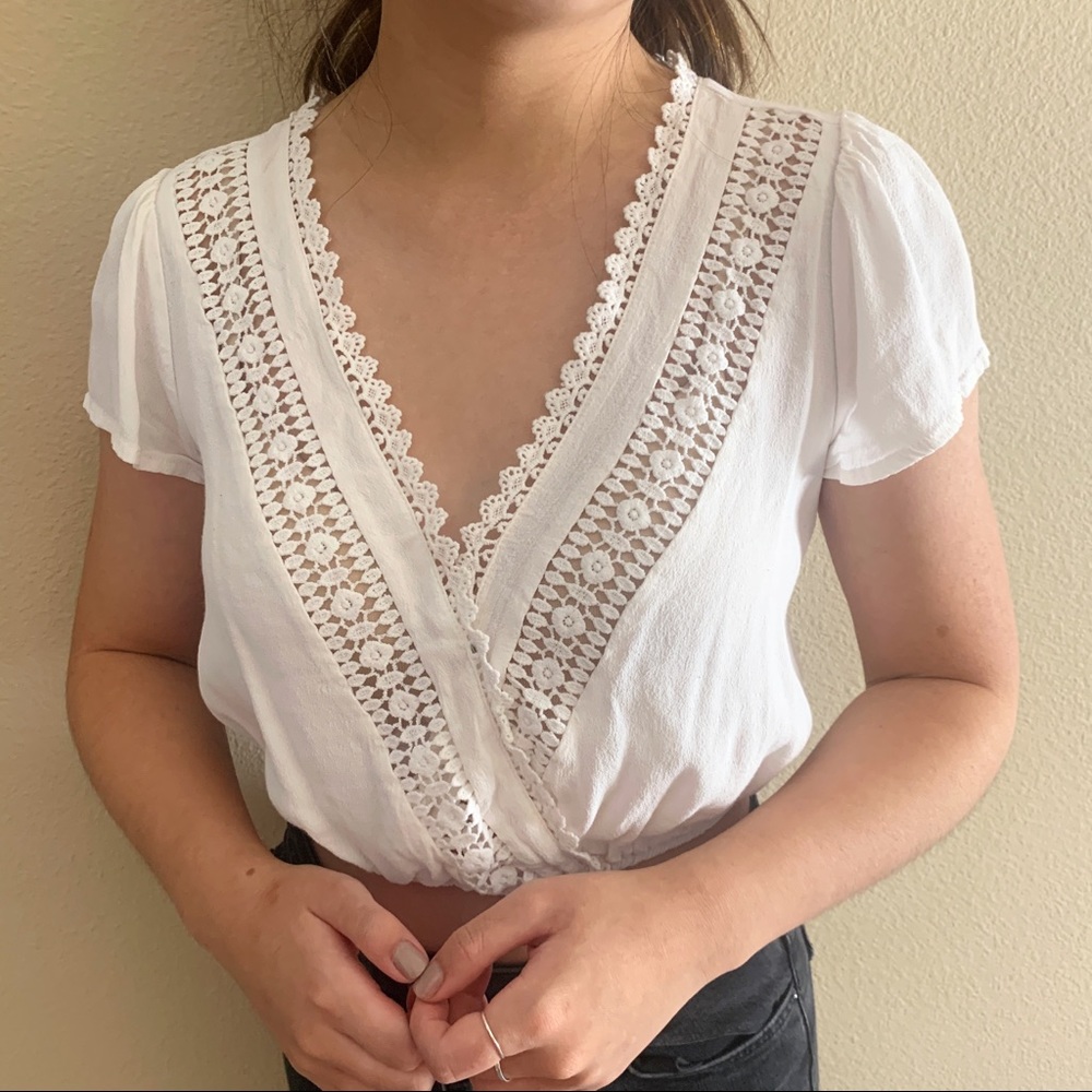 Cropped Crochet Detailed Top